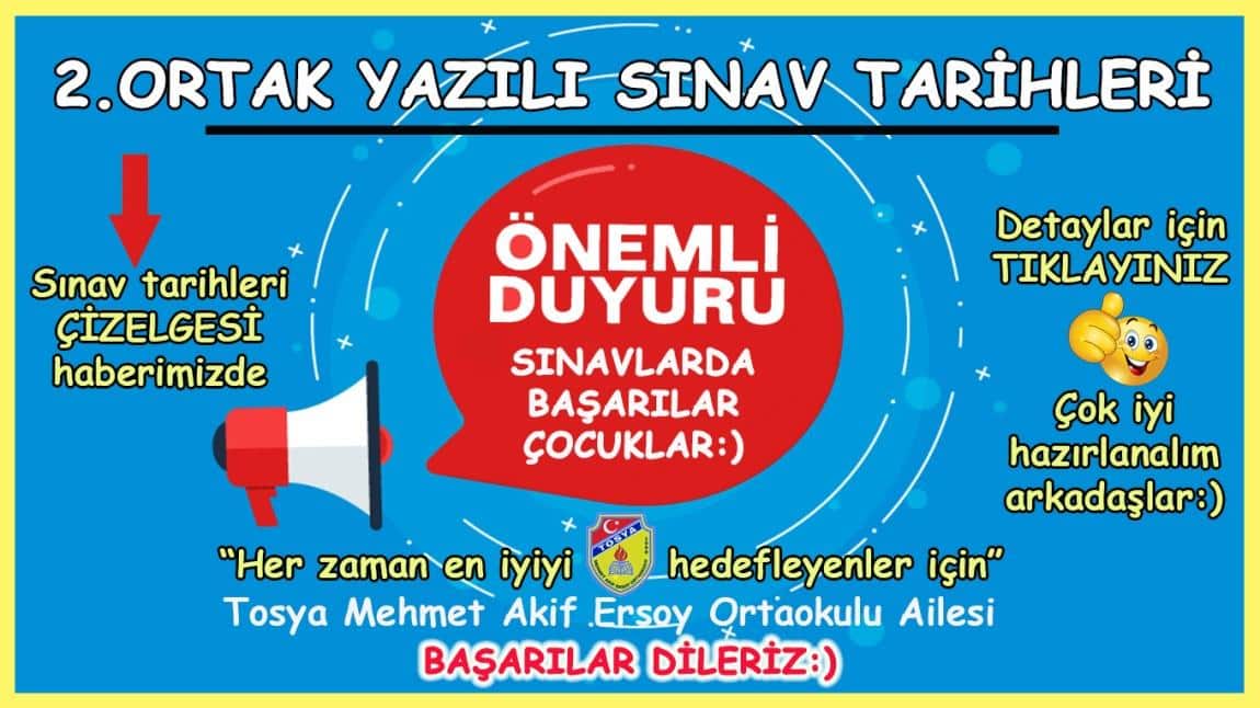 Ortak Yazılı Sınav Tarihleri (2.Sınavlar)